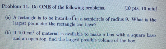11 Box Problem Solved Problem 11. Do ONE of the following problems. [10 | Chegg.com