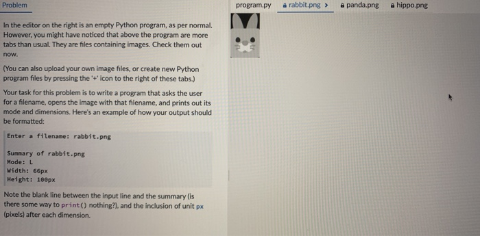 Solved Problem program.py A rabbit.png A panda.png A | Chegg.com