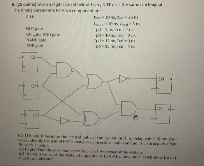 Solved 6. (25 points) Given a digital circuit below. Every | Chegg.com