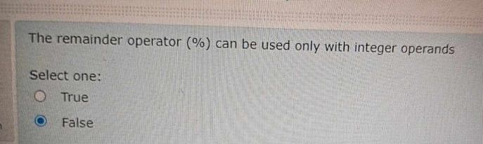 Solved The remainder operator (%) ﻿can be used only with | Chegg.com