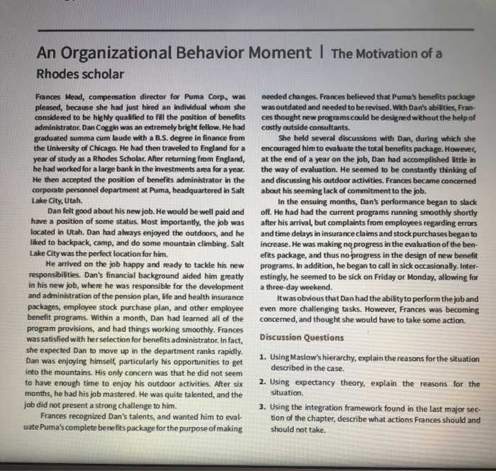 organizational behavior motivation case study