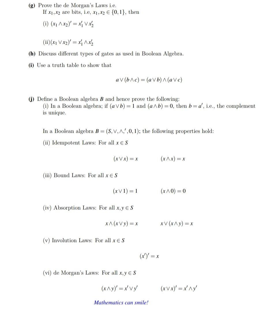 Solved Problem Four G Prove The De Morgan S Laws I E I Chegg Com