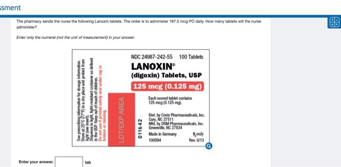 Solved ssment The pharmacy sends the nurse the following | Chegg.com