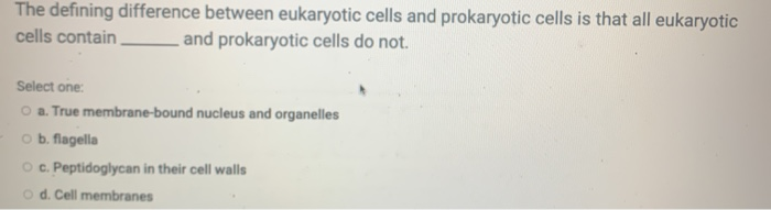 Solved The defining difference between eukaryotic cells and | Chegg.com