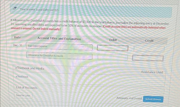 Solved If Allowance for Doubtful Accounts has a credit | Chegg.com