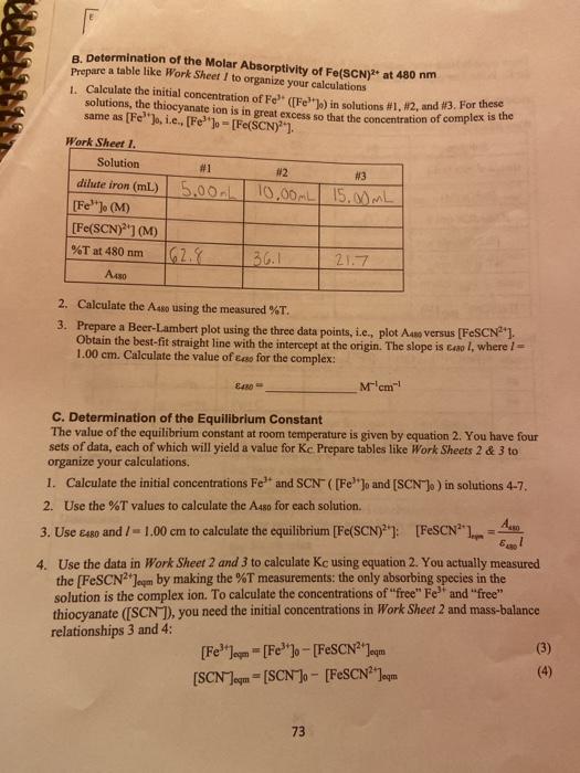 Solved C. Determination Of The Equilibrium Constant Prepare | Chegg.com