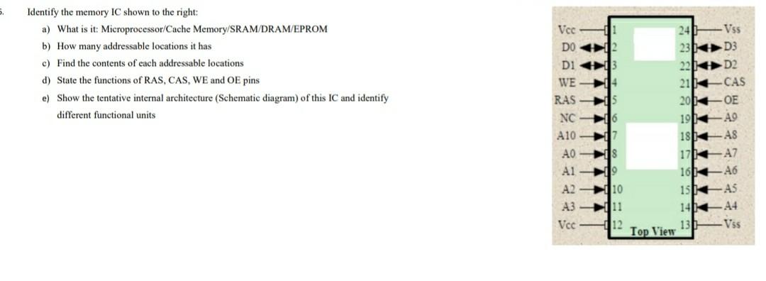 Solved 5. Identify the memory IC shown to the right: a) What | Chegg.com
