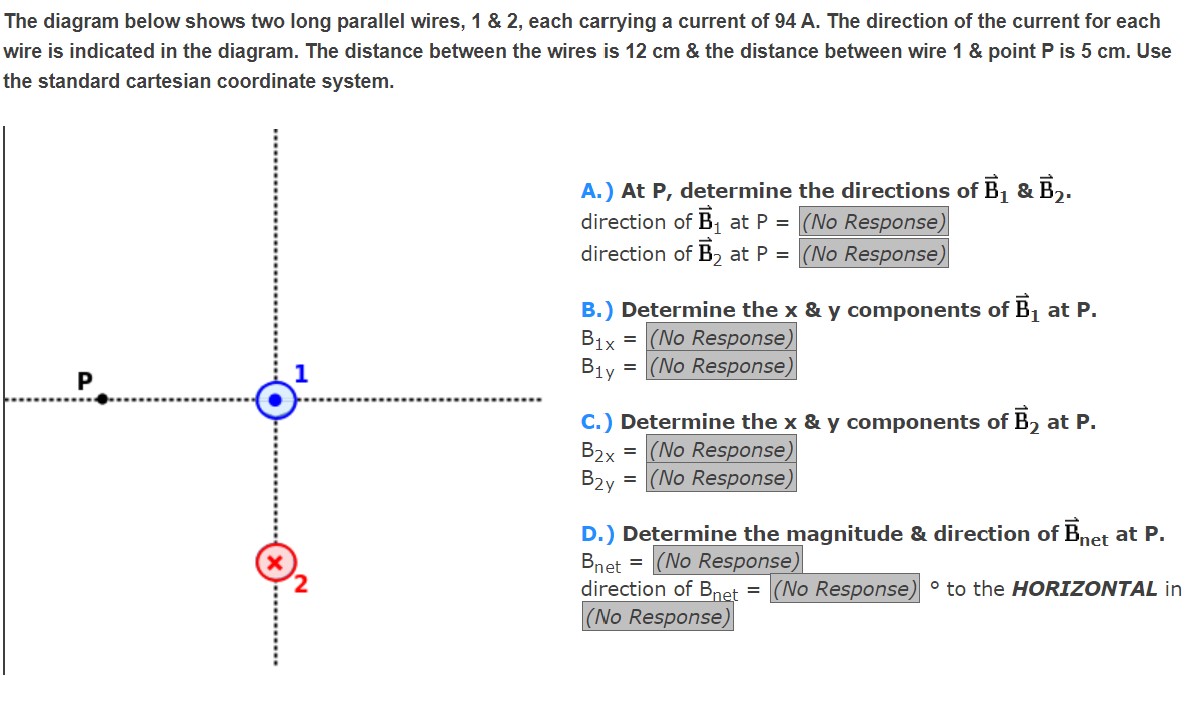 Solved The diagram below shows two long parallel wires, 1&2, | Chegg.com