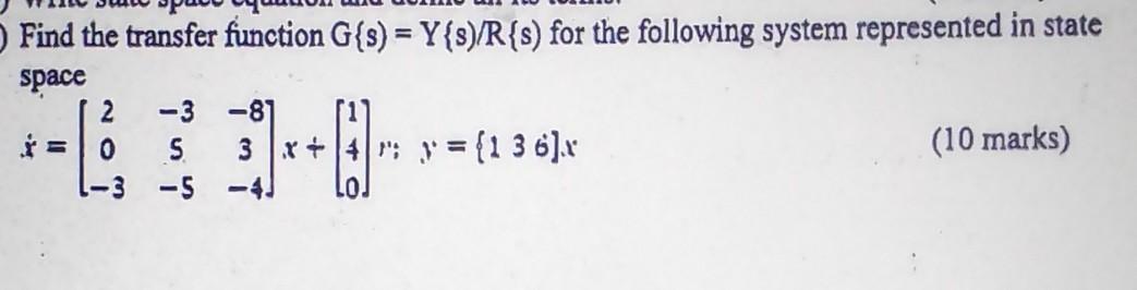 Solved Find the transfer function G{s)=Y{s)/R{s) for the | Chegg.com