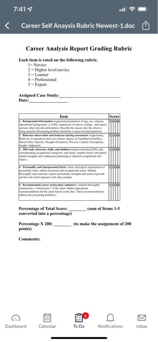 Career Self Analysis Report This report will analyze | Chegg.com