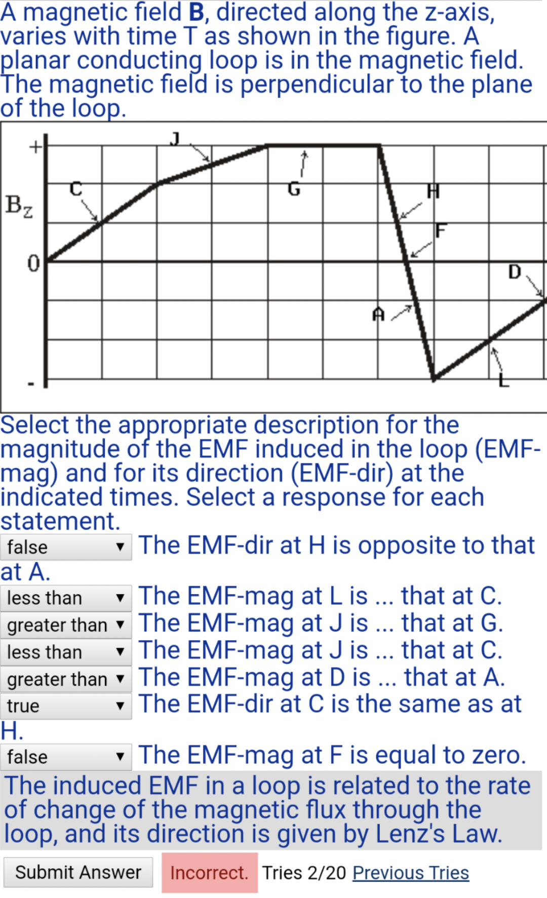 Solved A magnetic field B, directed along the z-axis, varies | Chegg.com