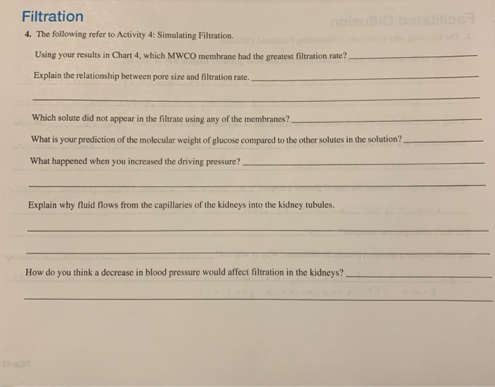 Solved Filtration 4. The following refer to Activity 4: | Chegg.com