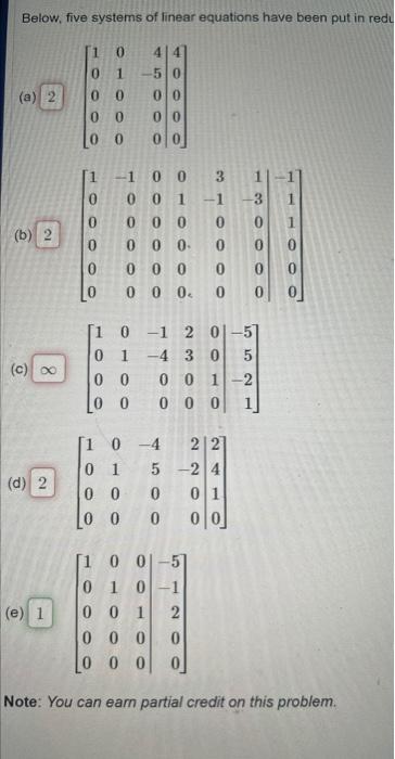 Solved Below, five systems of linear equations have been put | Chegg.com