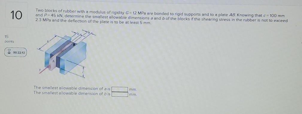 Solved 10 Two Blocks Of Rubber With A Modulus Of Rigidity G= | Chegg.com