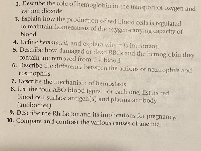 Solved 2. Describe the role of hemoglobin in the transport | Chegg.com