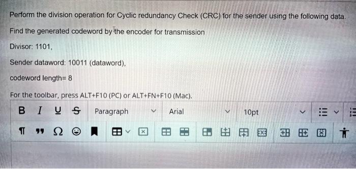Solved Perform the division operation for Cyclic redundancy | Chegg.com