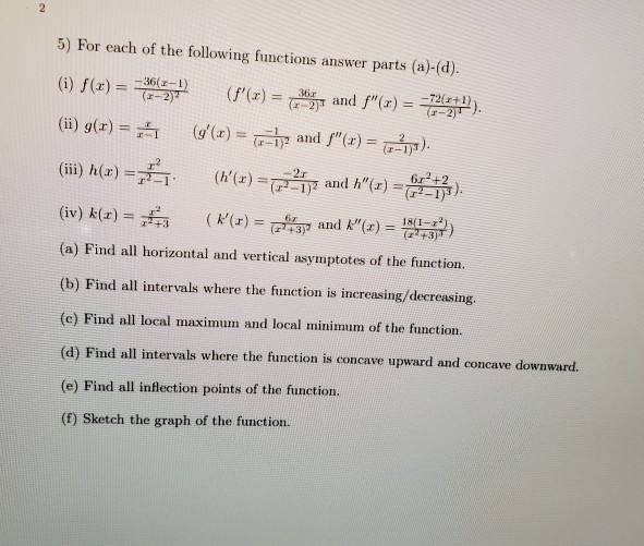 Solved 5 For Each Of The Following Functions Answer Part Chegg Com