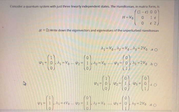 Solved Consider a quantum system with just three linearly | Chegg.com