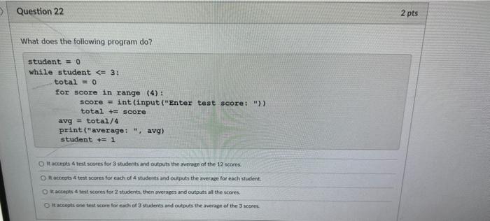 Solved What does the following program do?Which of the | Chegg.com