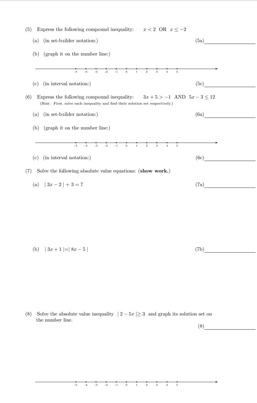 Solved (5) Express the following compound inequality: