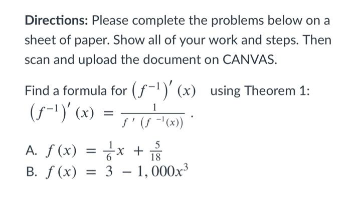 Solved Directions: Please complete the problems below on a | Chegg.com
