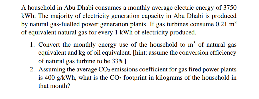 Solved A household in Abu Dhabi consumes a monthly average | Chegg.com