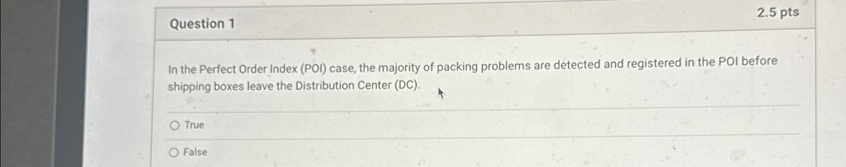 Solved Question 12.5ptsin The Perfect Order Index (poi) 