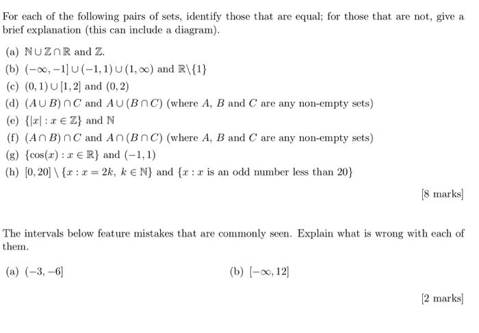 Solved For each of the following pairs of sets, identify | Chegg.com