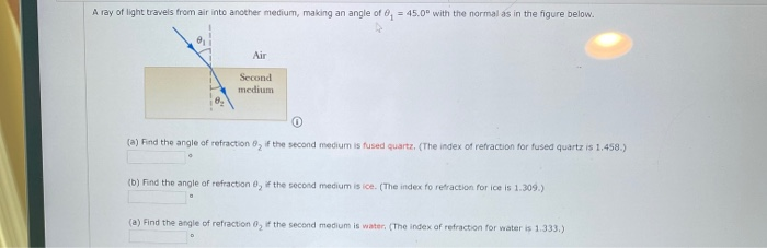 Solved A ray of light travels from air into another medium, | Chegg.com