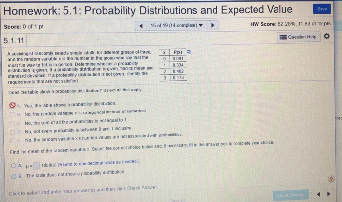 Solved Homework: 5.1: Probability Distributions and Expected | Chegg.com