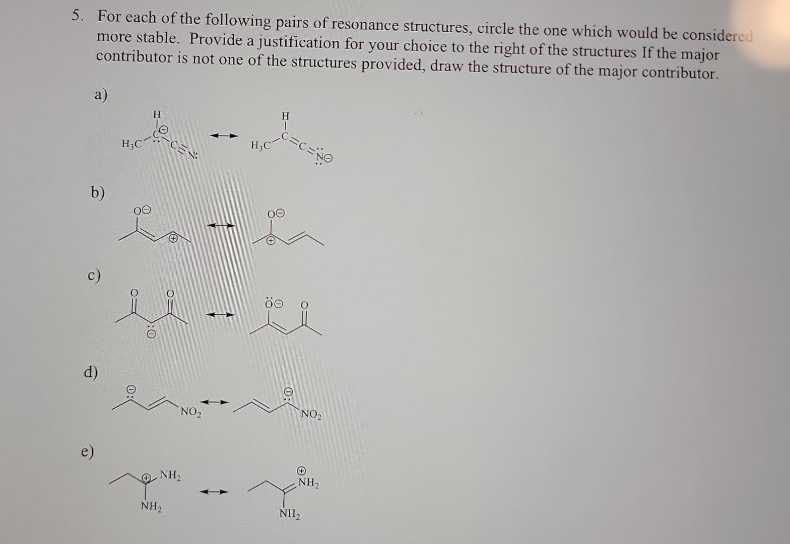 Solved 5. For each of the following pairs of resonance | Chegg.com