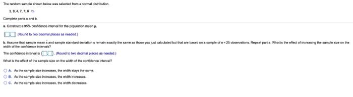 Solved The random sample shown below was selected from a | Chegg.com