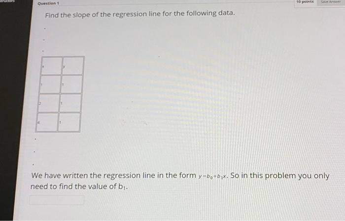 Solved Question 1 10 points Find the slope of the regression | Chegg.com
