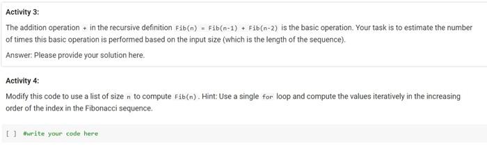 Solved Activity 3: The addition operation + in the recursive | Chegg.com