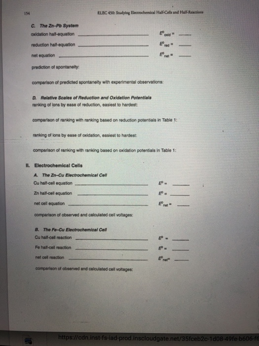 Solved name Data Sheet 1 L OxidationReduction Reactions A