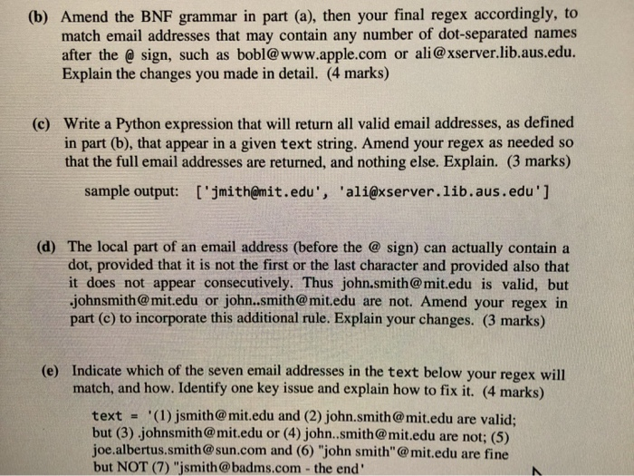(b) Amend the BNF grammar in part (a), then your | Chegg.com