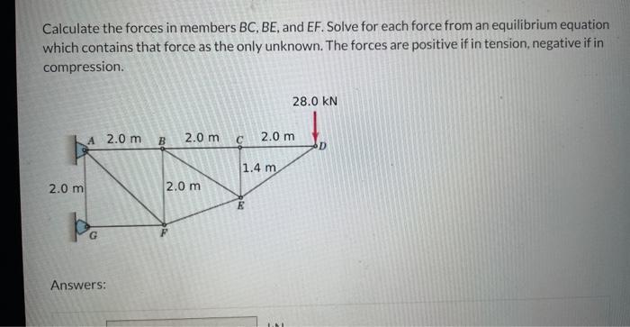 Solved Calculate The Forces In Members BC, BE, And EF. Solve | Chegg.com