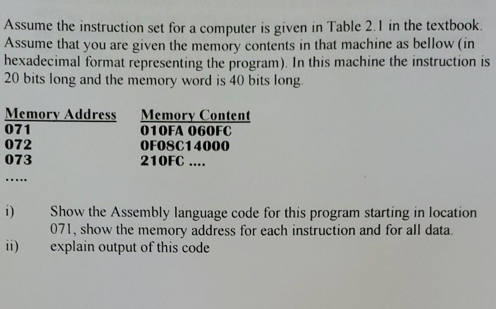 Solved Assume the instruction set for a computer is given in | Chegg.com