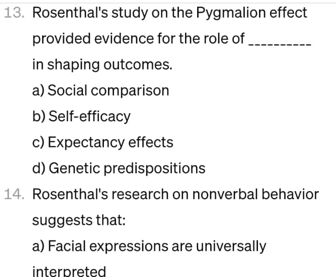 Solved Rosenthal's study on the Pygmalion effect provided | Chegg.com