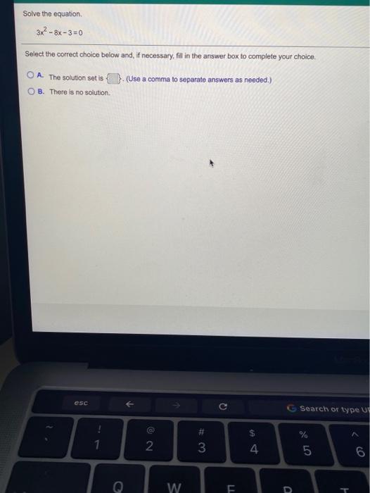 Solved Solve the equation 3x? - 8x - 3=0 Select the correct | Chegg.com
