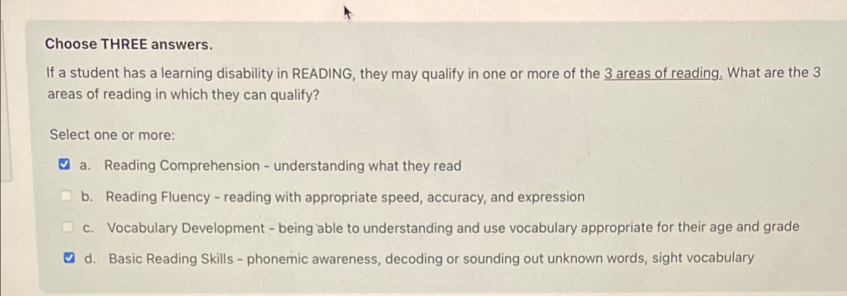 Solved Choose THREE answers.If a student has a learning | Chegg.com