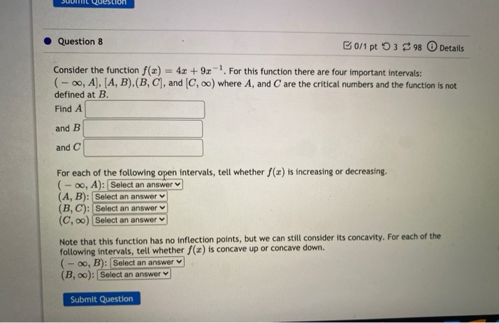 Solved Question 8 0/1 pt 5398 Details Consider the function | Chegg.com