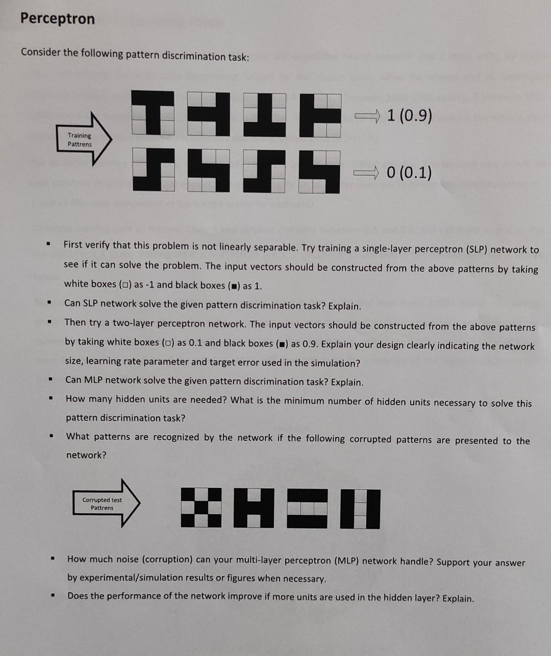 Solved Perceptron Consider The Following Pattern | Chegg.com