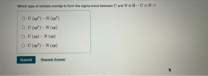 Solved Which type of orbitals overlap to form the sigma bond | Chegg.com