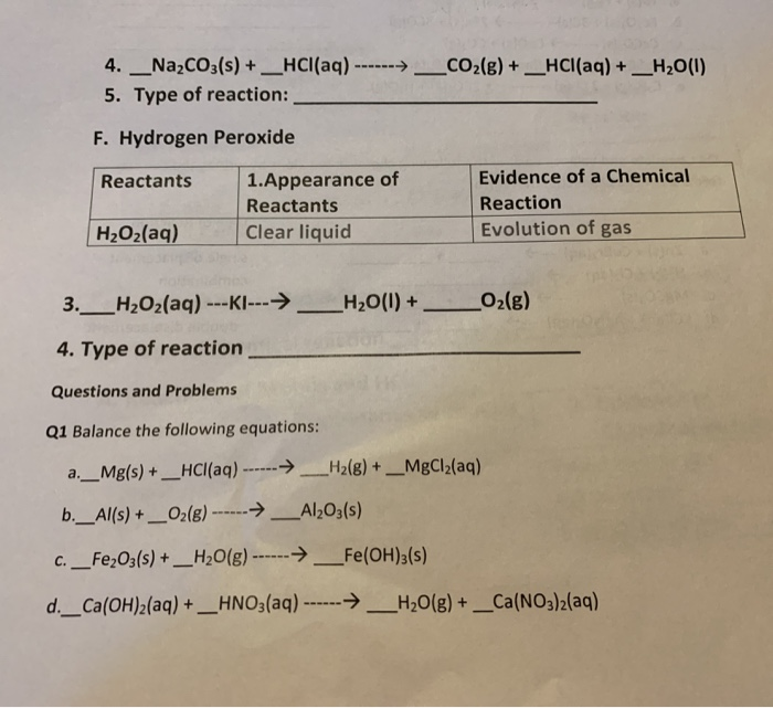 Solved CO2(g) + __HCl(aq) + __H2O(1) 4. _Na2CO3(s) + | Chegg.com