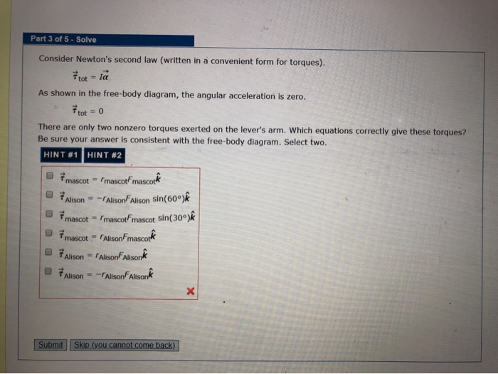 Solved Part 3 of 5 - Solve Consider Newton's second law | Chegg.com