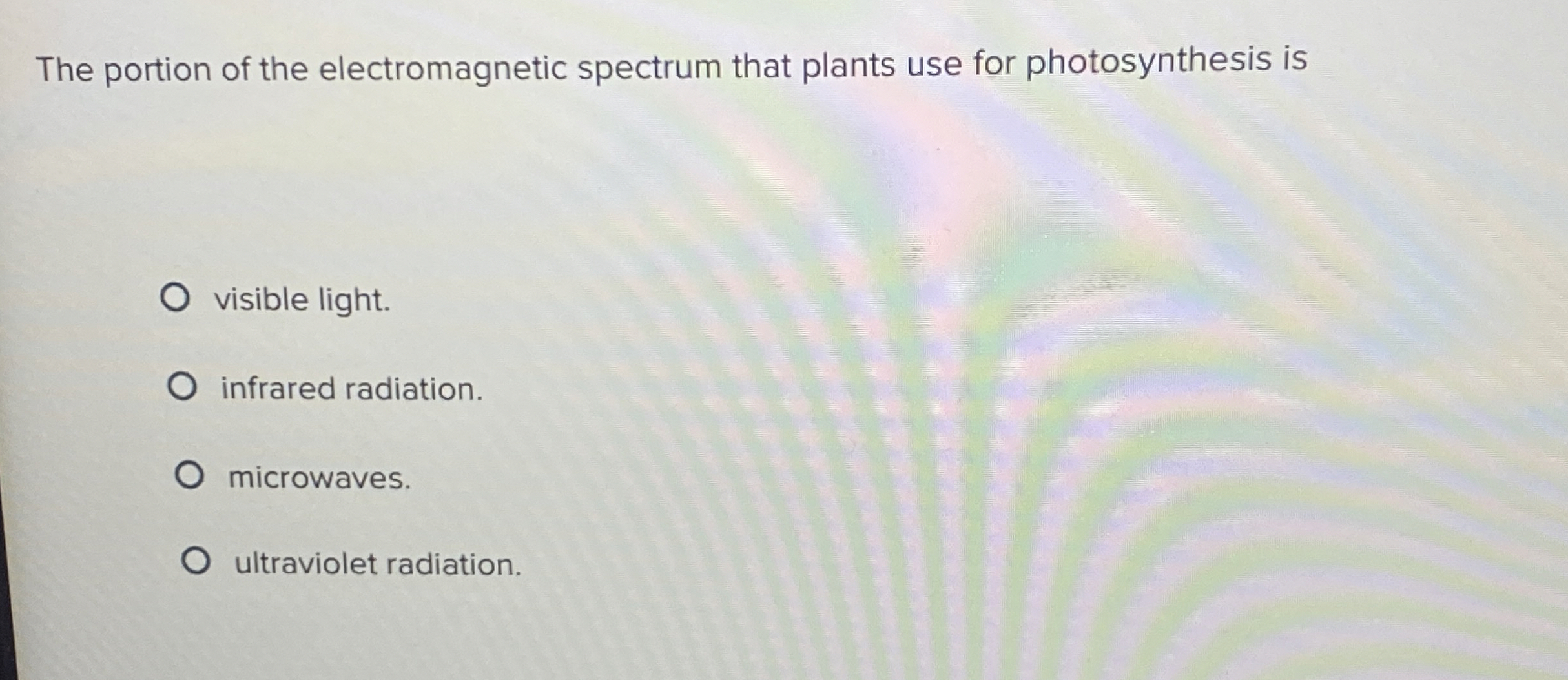 Solved The portion of the spectrum that