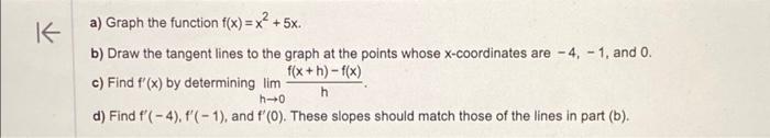 Solved K a) Graph the function f(x)=x² + 5x. b) Draw the | Chegg.com