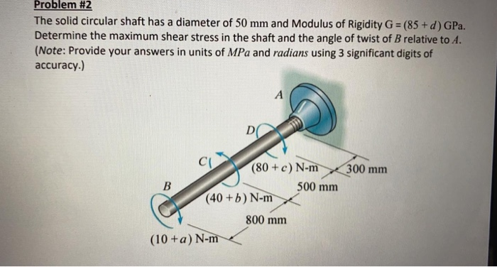 Solved Problem #2 The solid circular shaft has a diameter of | Chegg.com