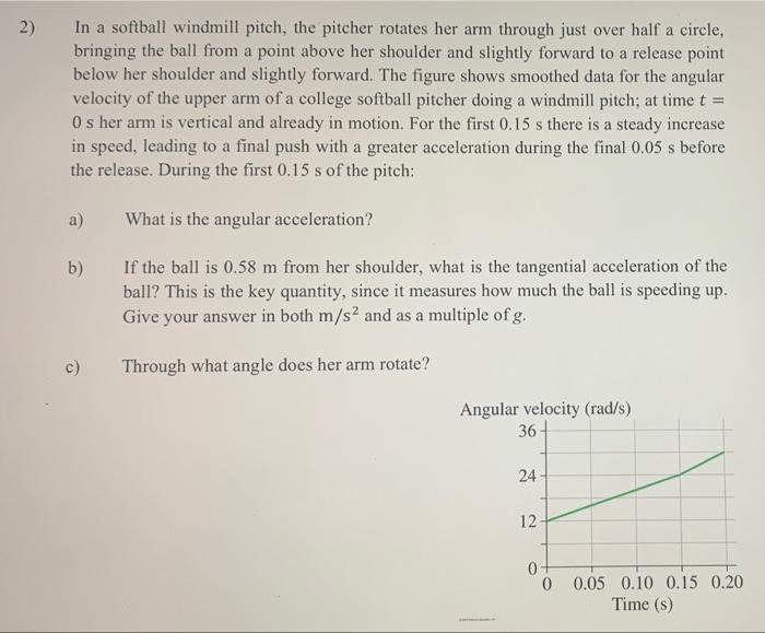 Solved 2) In a softball windmill pitch, the pitcher rotates